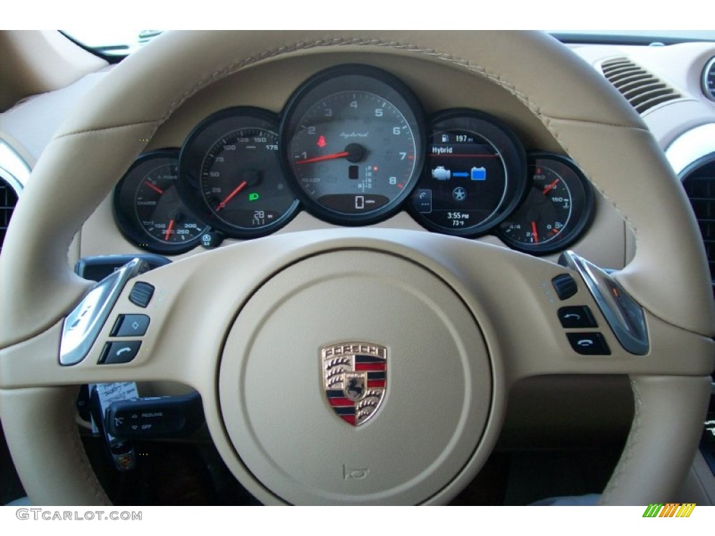 2012 Porsche Cayenne S Hybrid Luxor Beige Steering Wheel Photo #59335603