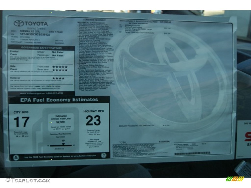 2012 Toyota Sienna LE AWD Window Sticker Photo #59338724