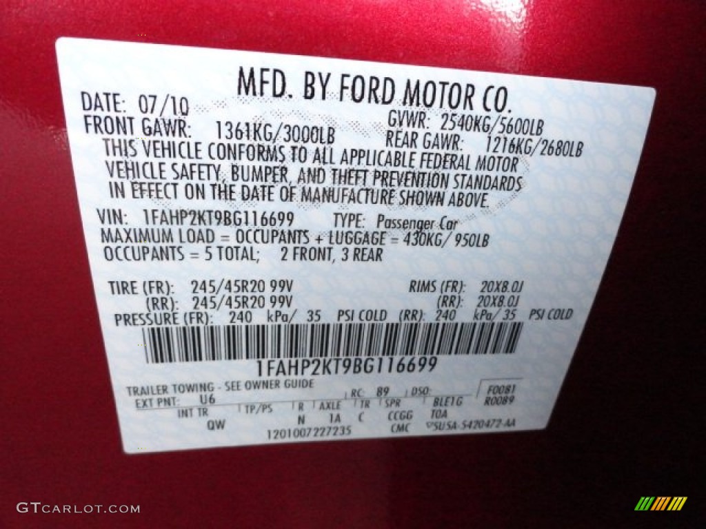 2011 Taurus Color Code U6 for Red Candy Photo #59339089