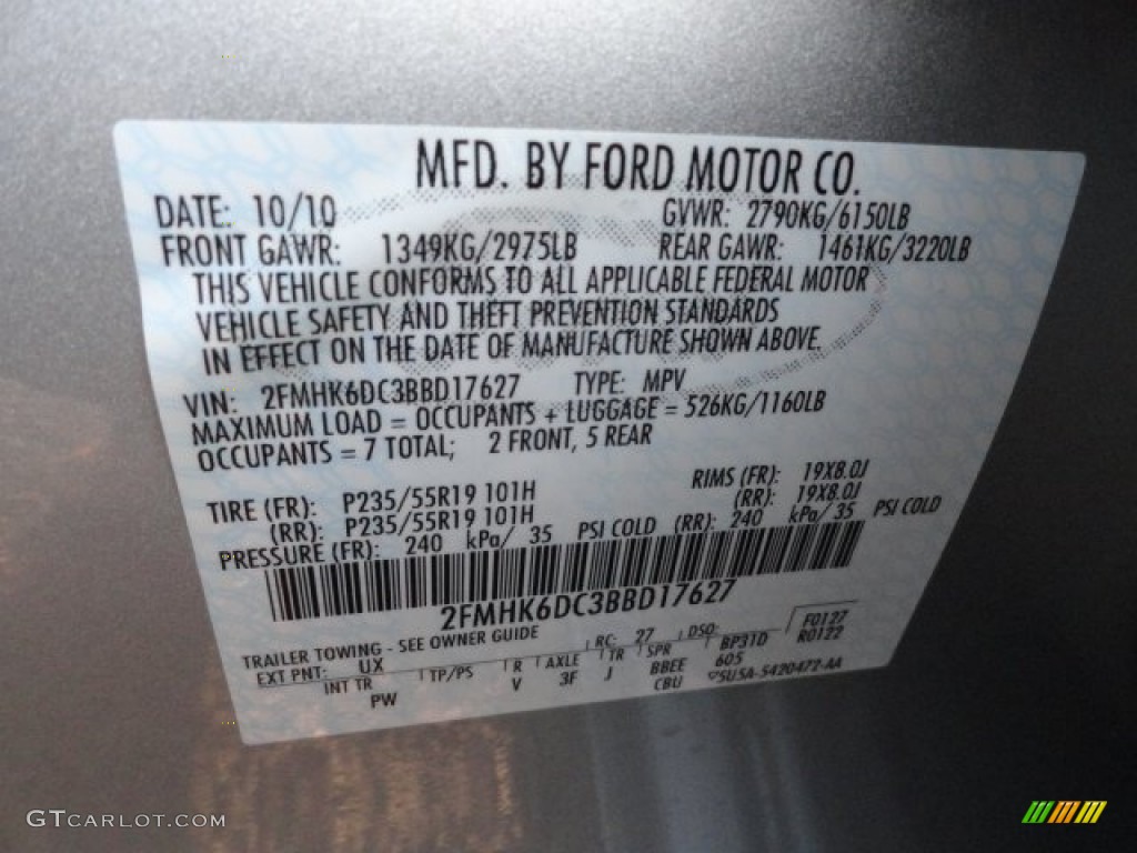 2011 Ford Flex Limited AWD Color Code Photos