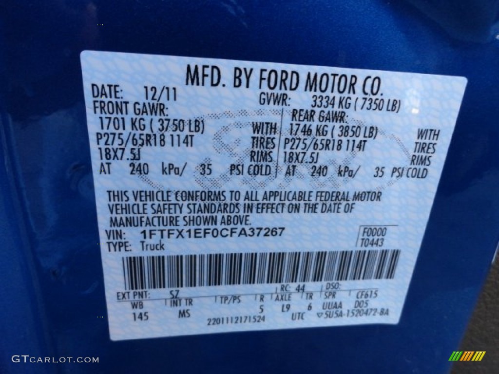 2012 F150 Color Code SZ for Blue Flame Metallic Photo #59351416