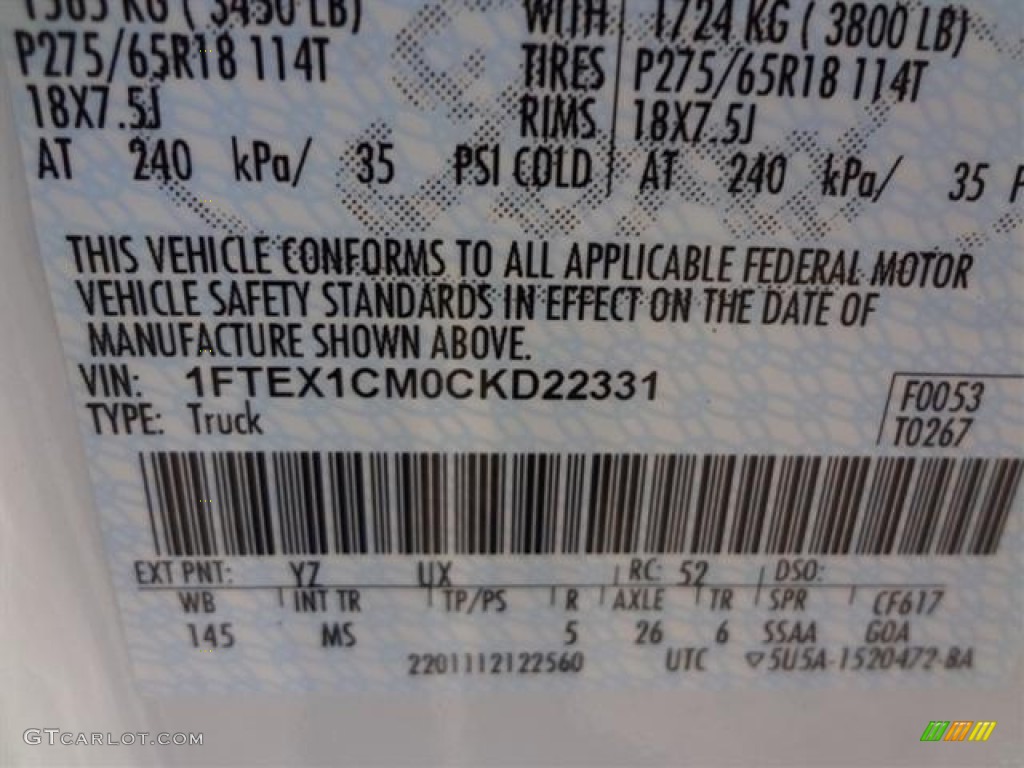 2012 F150 Color Code YZ for Oxford White Photo #59355892