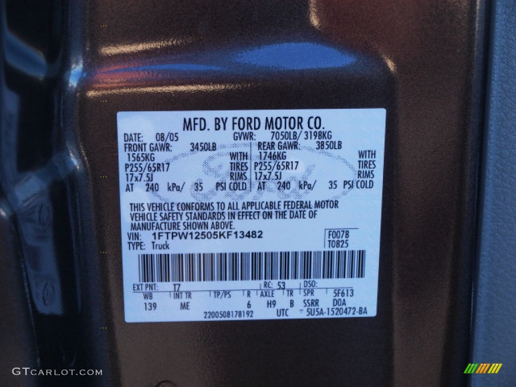 2005 F150 Color Code T7 for Dark Stone Metallic Photo #59358058