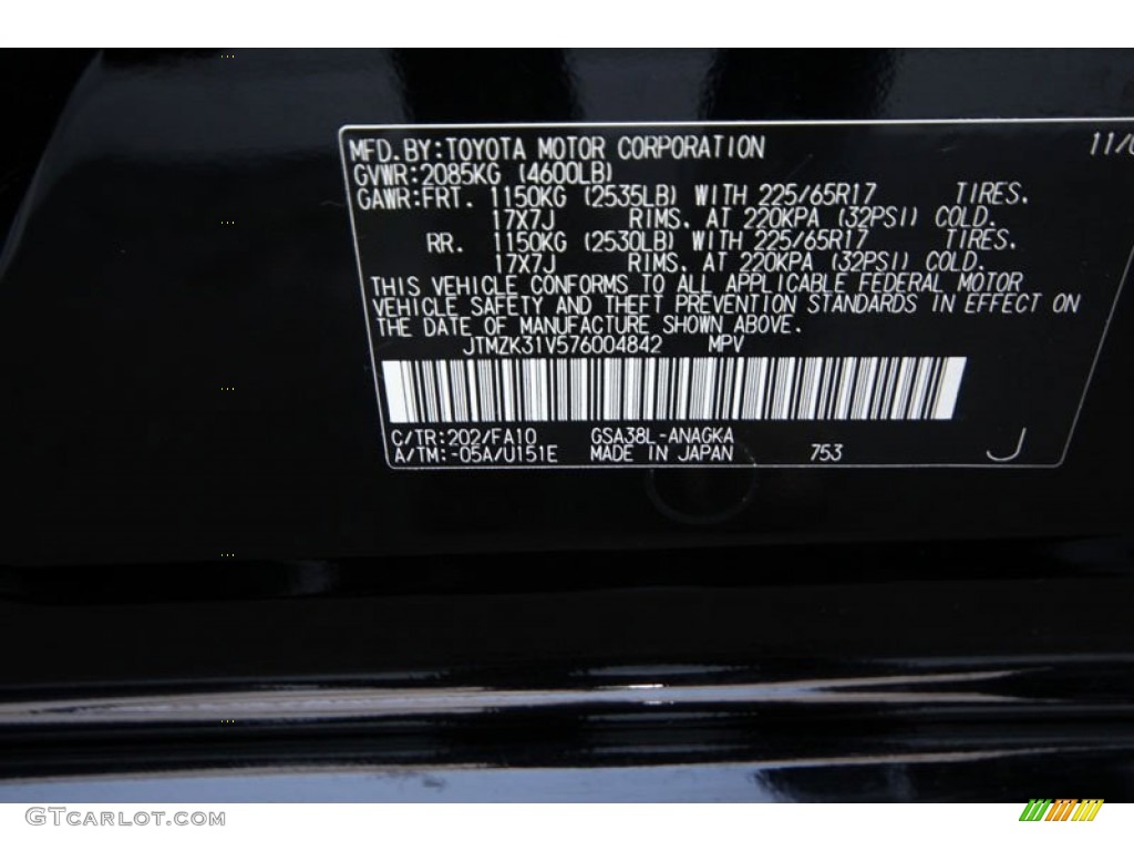 2007 RAV4 Color Code 202 for Black Photo #59360235