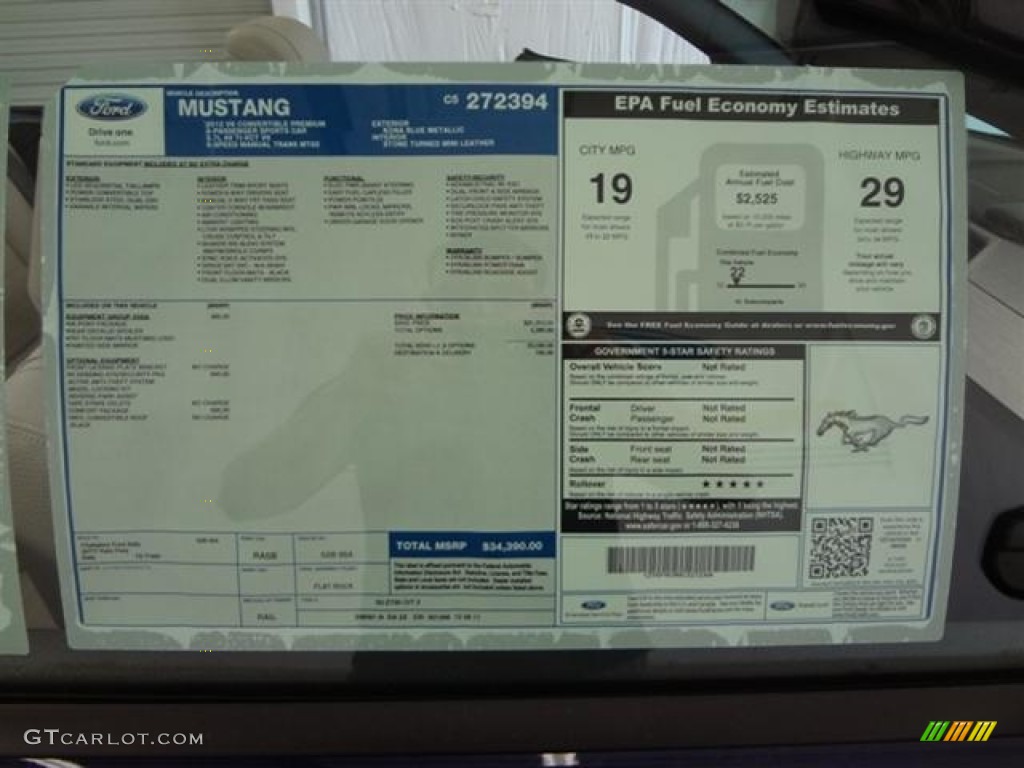 2012 Ford Mustang V6 Premium Convertible Window Sticker Photo #59360886