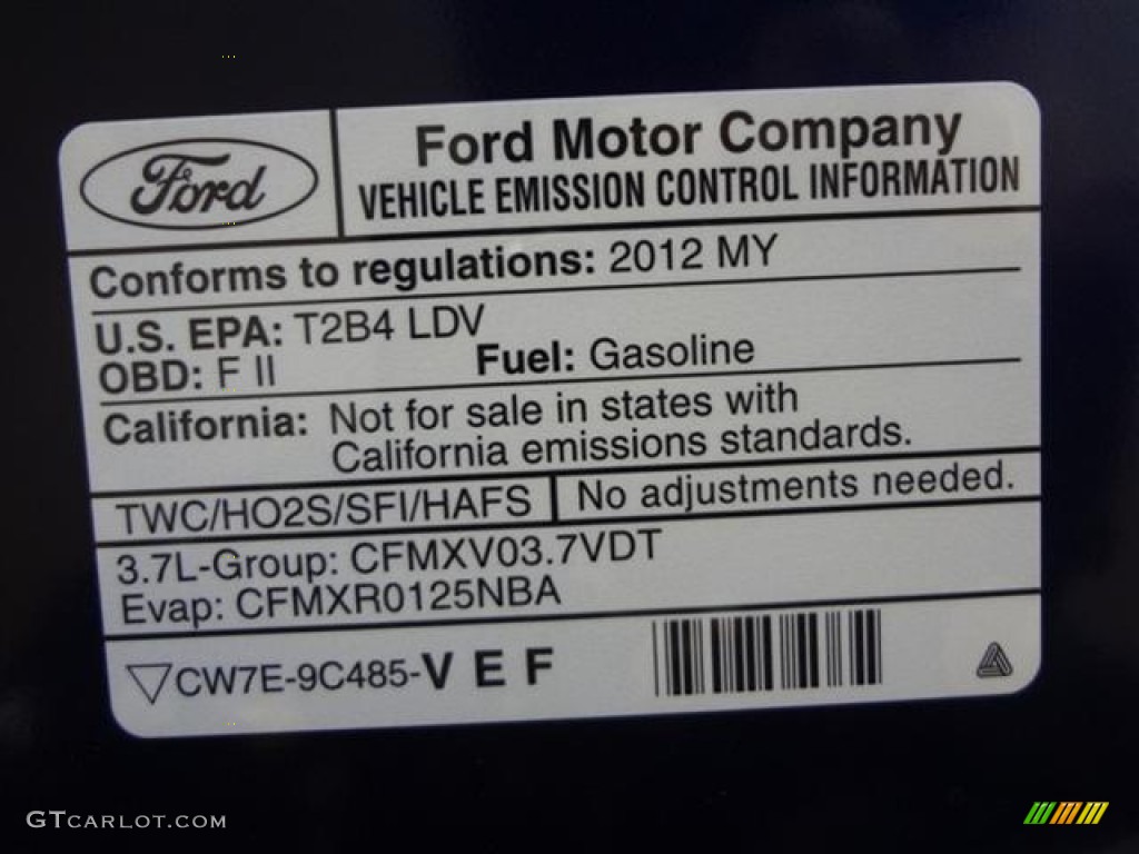 2012 Ford Mustang V6 Coupe Info Tag Photo #59361735