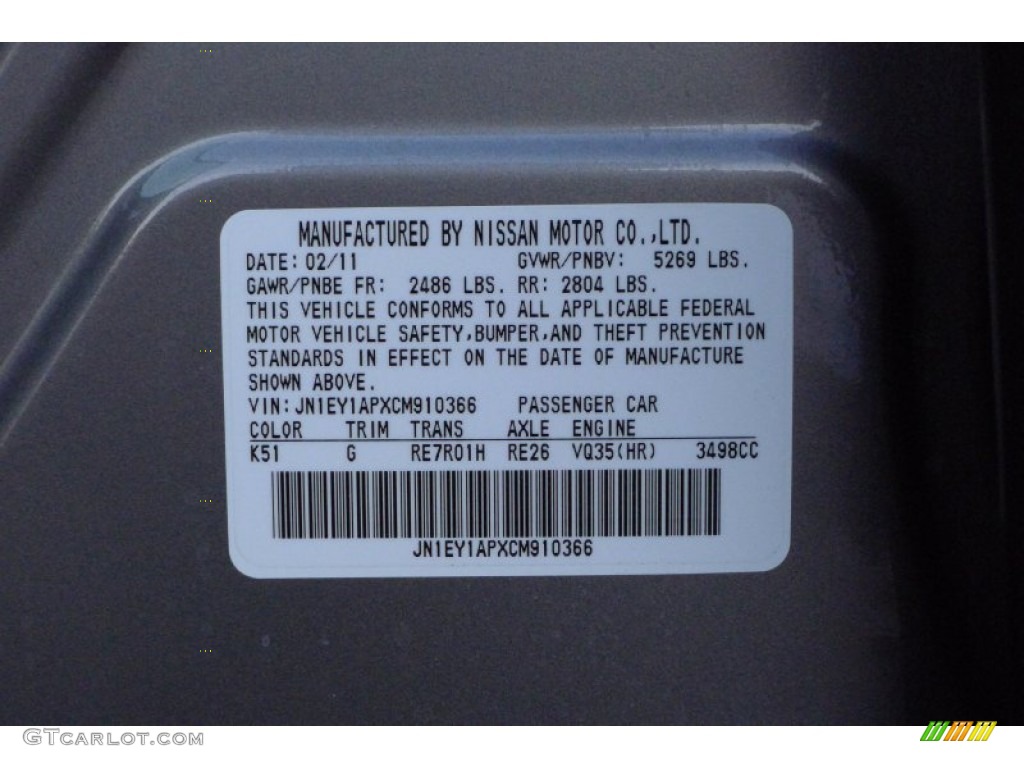 2012 M Color Code K51 for Platinum Graphite Photo #59362043