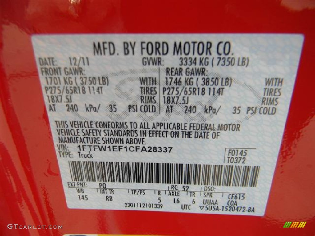 2012 F150 Color Code PQ for Race Red Photo #59364567