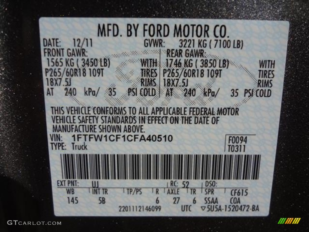 2012 F150 Color Code UJ for Sterling Gray Metallic Photo #59374695