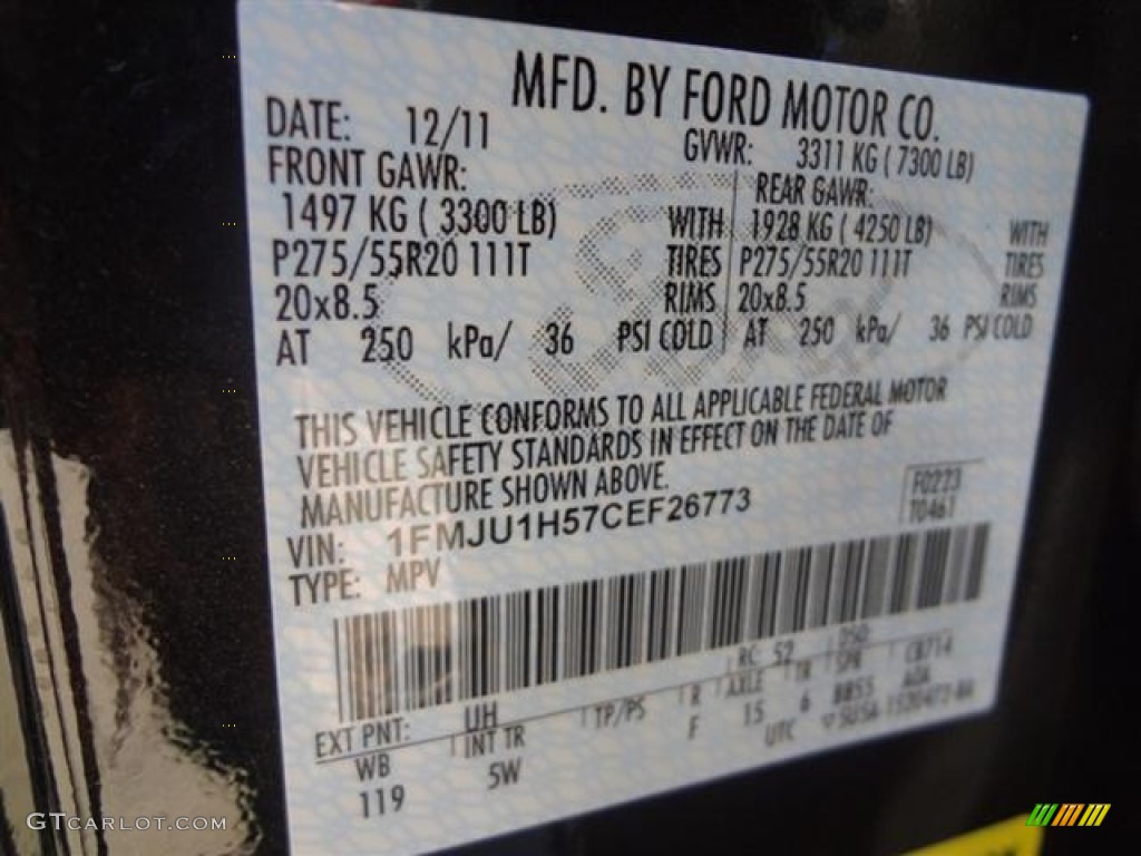 2012 Expedition Color Code UH for Tuxedo Black Metallic Photo #59374971