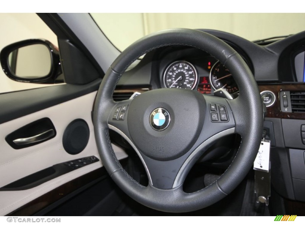 2011 BMW 3 Series 328i Sedan Oyster/Black Dakota Leather Steering Wheel Photo #59379425