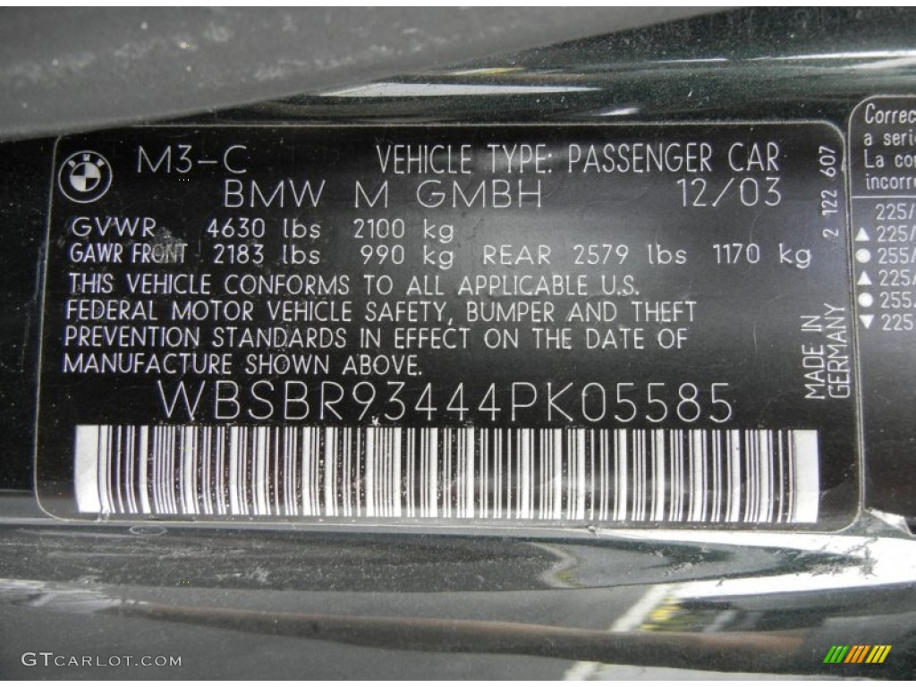 2004 BMW M3 Convertible Info Tag Photo #59389397