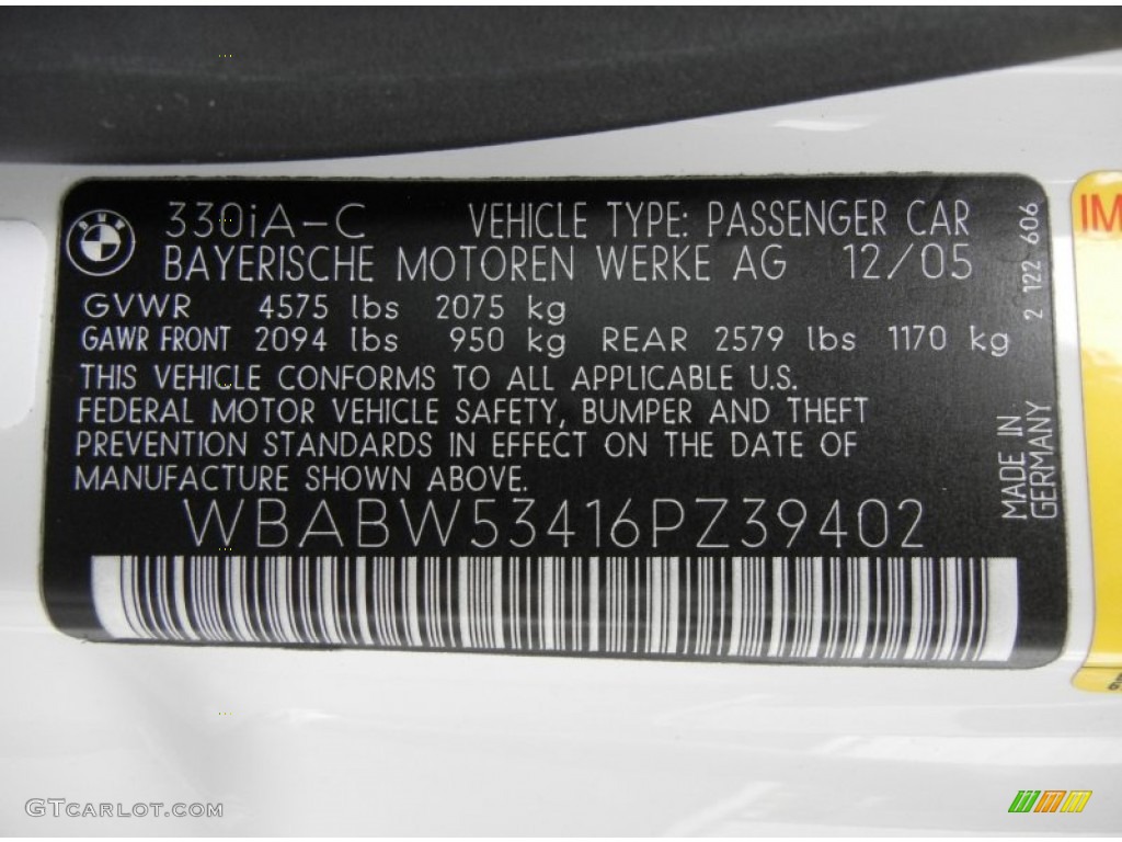 2006 3 Series 330i Convertible - Alpine White / Black photo #32
