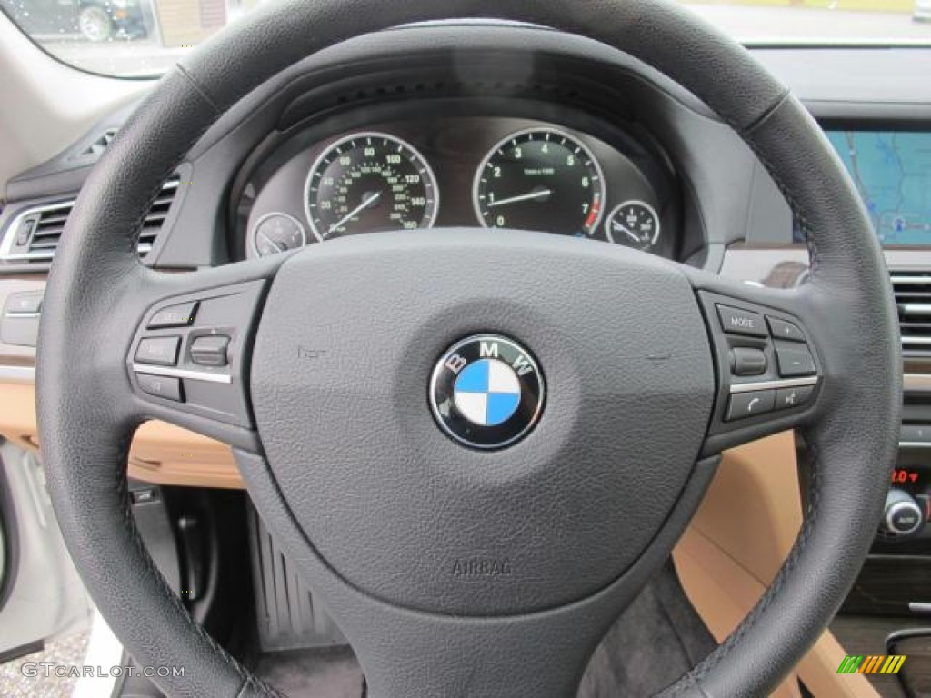 2010 BMW 7 Series 750Li Sedan Saddle/Black Nappa Leather Steering Wheel Photo #59394534