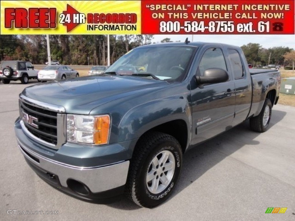 2010 Sierra 1500 SLE Extended Cab 4x4 - Stealth Gray Metallic / Ebony photo #1