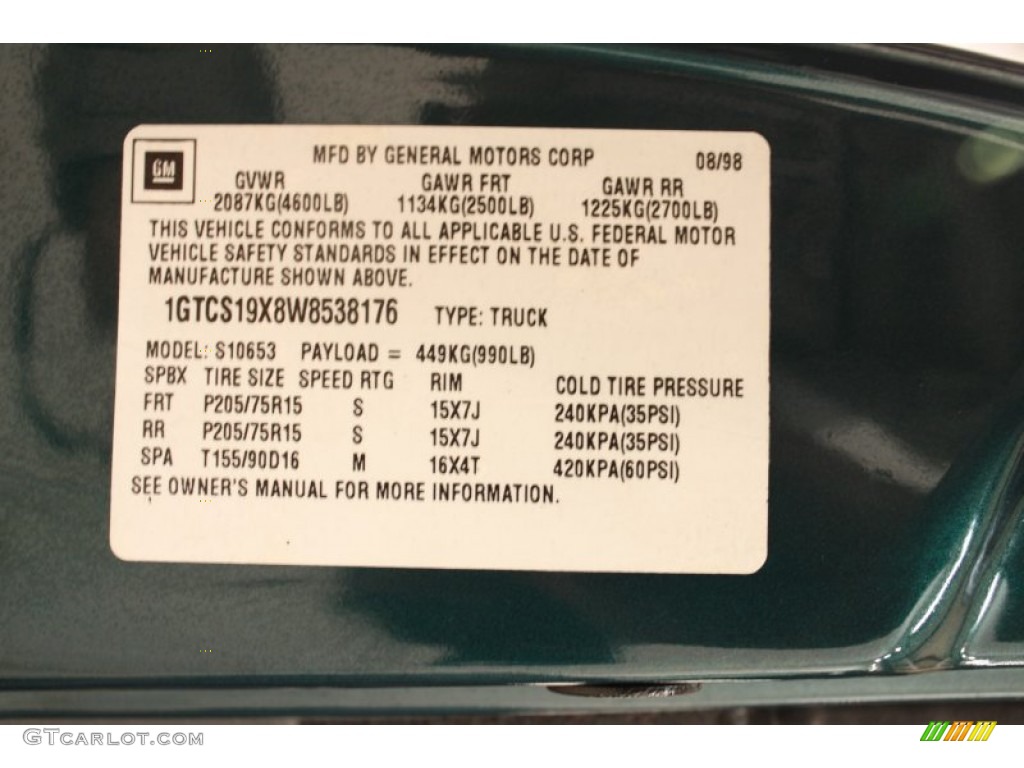 1998 Sonoma SLS Extended Cab - Emerald Green Metallic / Graphite photo #19