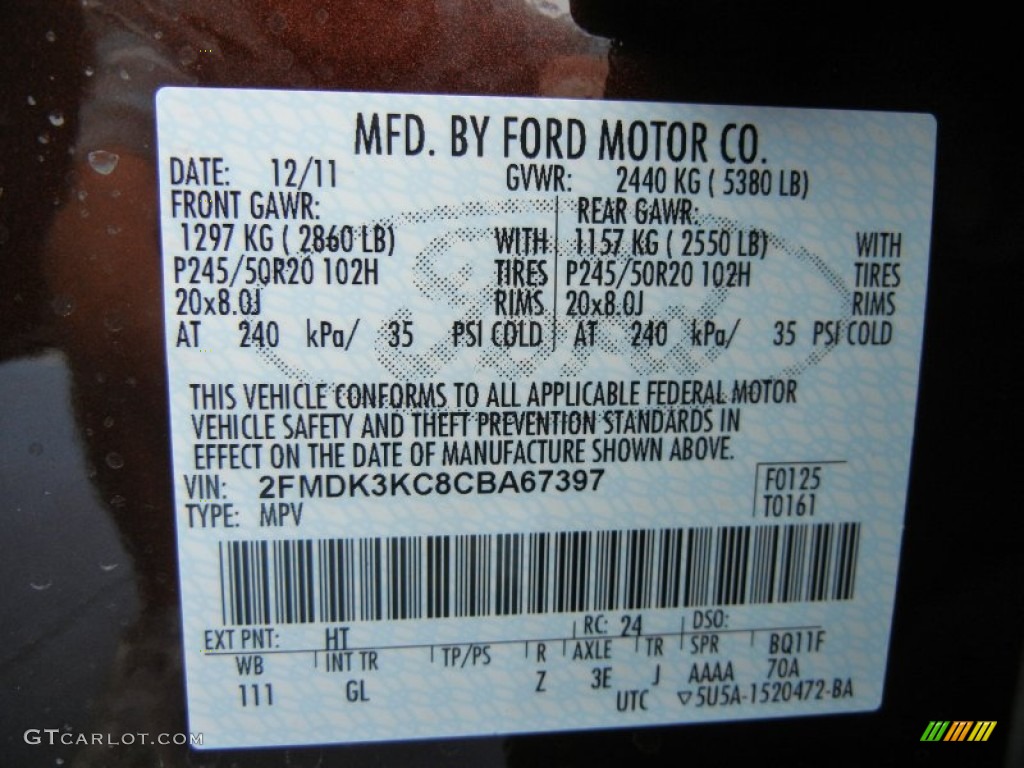 2012 Ford Edge Limited Color Code Photos