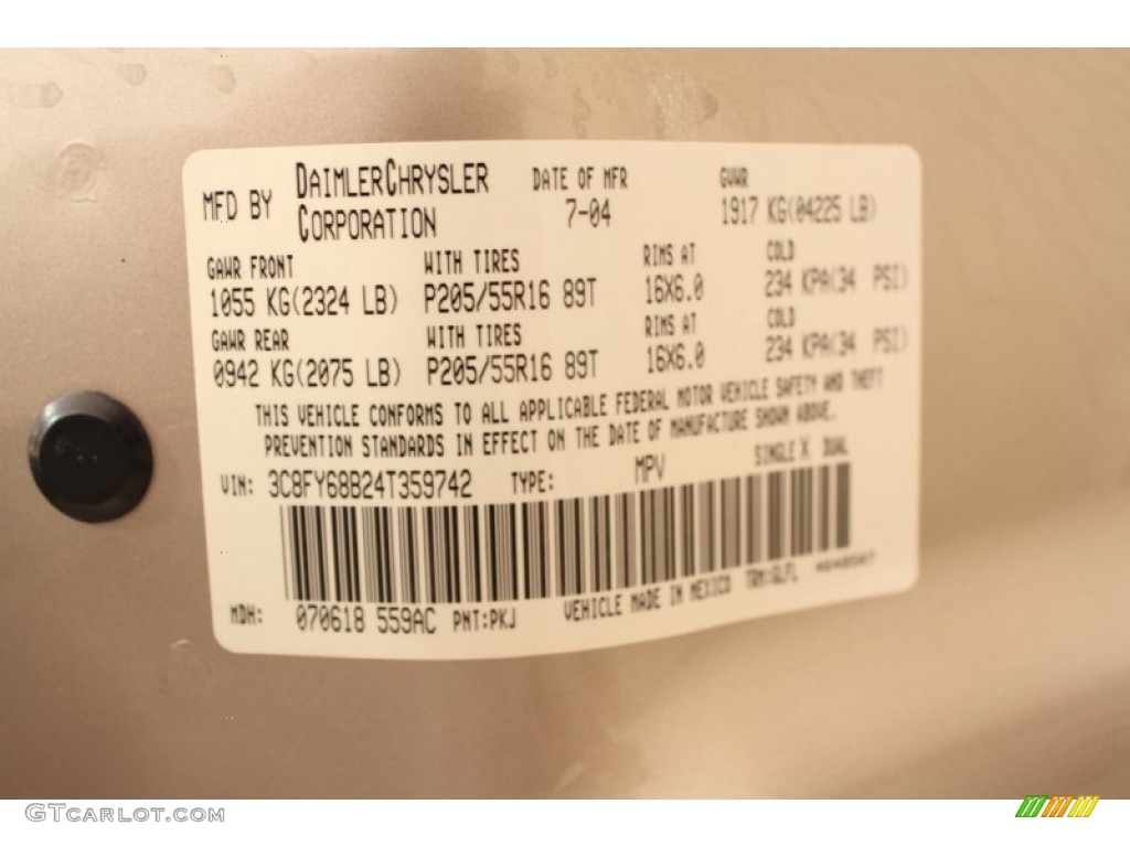 2004 PT Cruiser Color Code PKJ for Light Almond Pearl Metallic Photo #59418590
