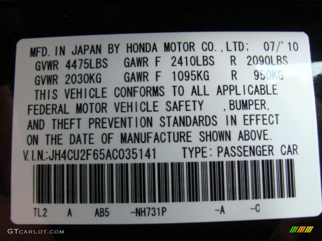 2010 TSX Color Code NH731P for Crystal Black Pearl Photo #59428136