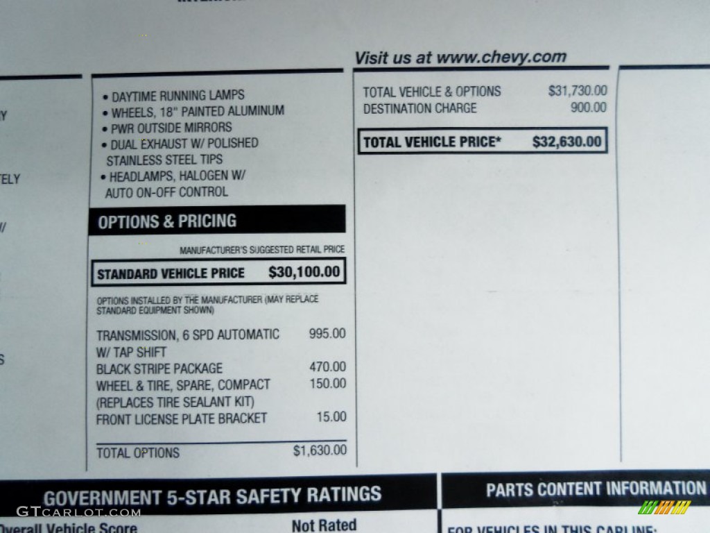 2012 Chevrolet Camaro LT Convertible Window Sticker Photo #59430392