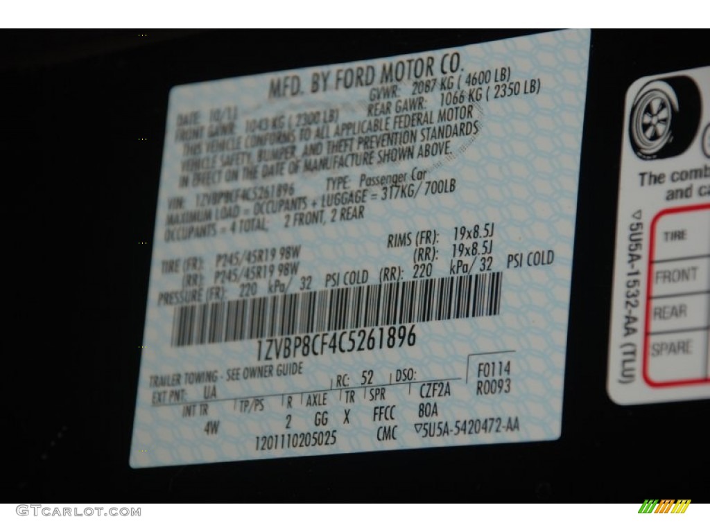 2012 Mustang Color Code UA for Black Photo #59430860