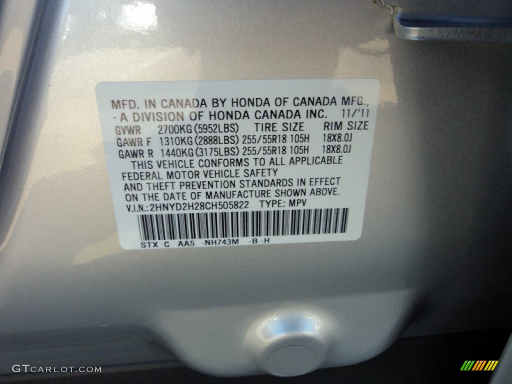 2012 MDX Color Code NH743M for Palladium Metallic Photo #59439977