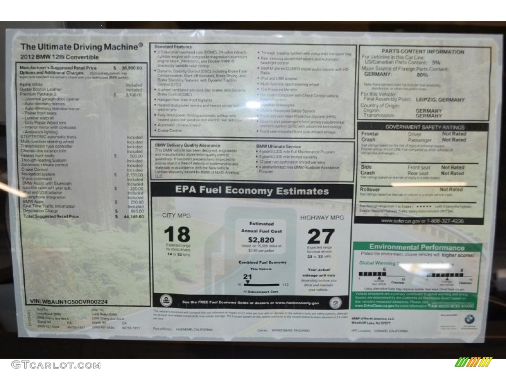 2012 1 Series 128i Convertible - Alpine White / Oyster photo #3