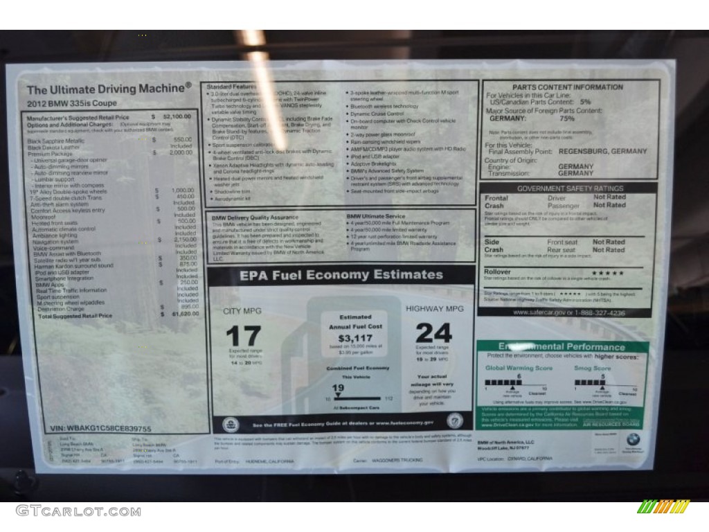 2012 BMW 3 Series 335is Coupe Window Sticker Photo #59445093