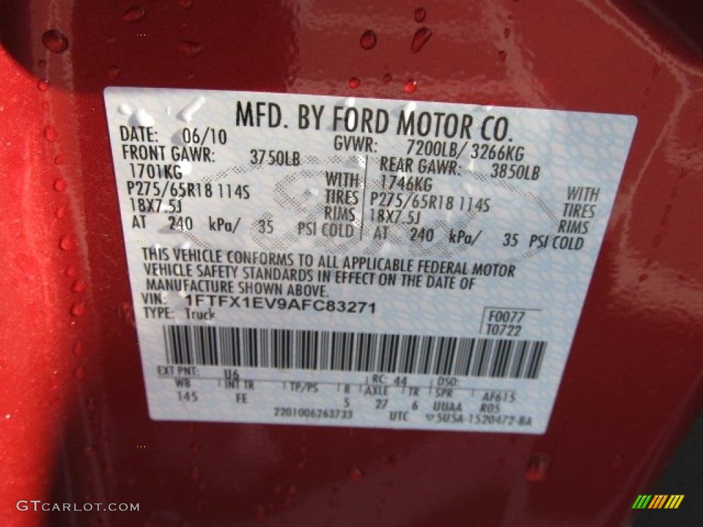 2010 F150 Color Code U6 for Red Candy Metallic Photo #59450051
