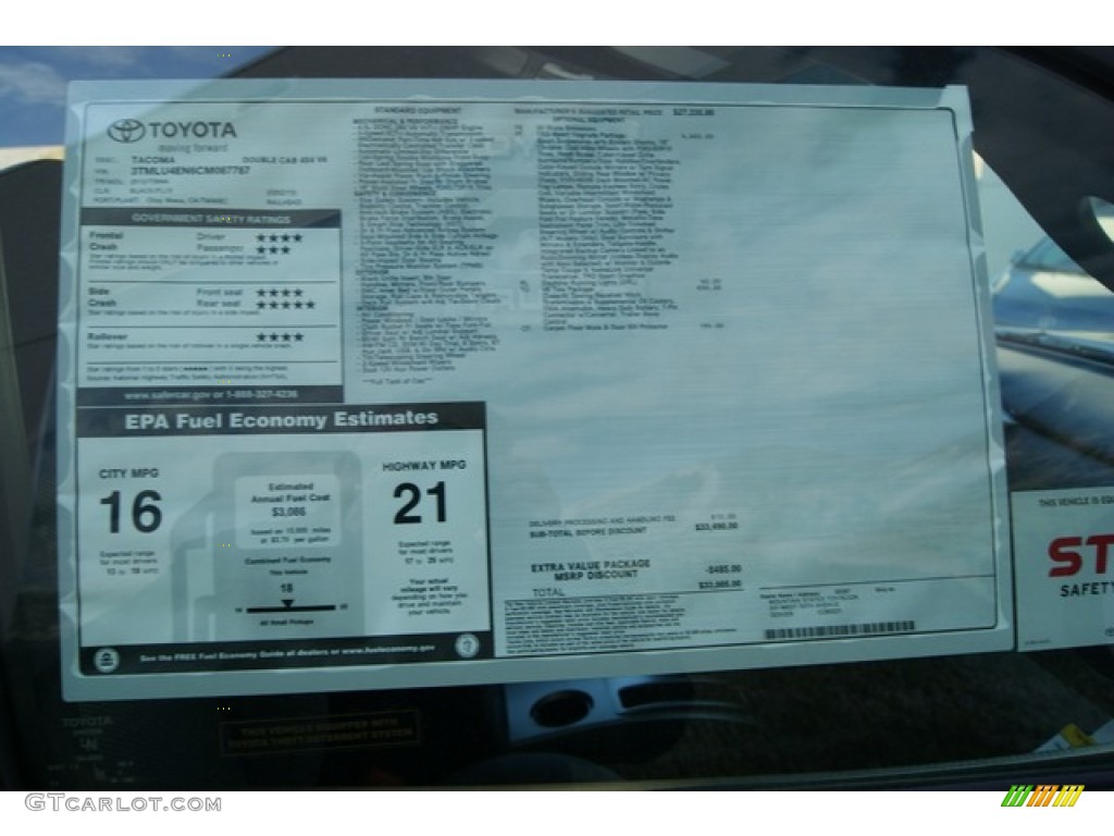 2012 Toyota Tacoma V6 TRD Sport Double Cab 4x4 Window Sticker Photo #59454488