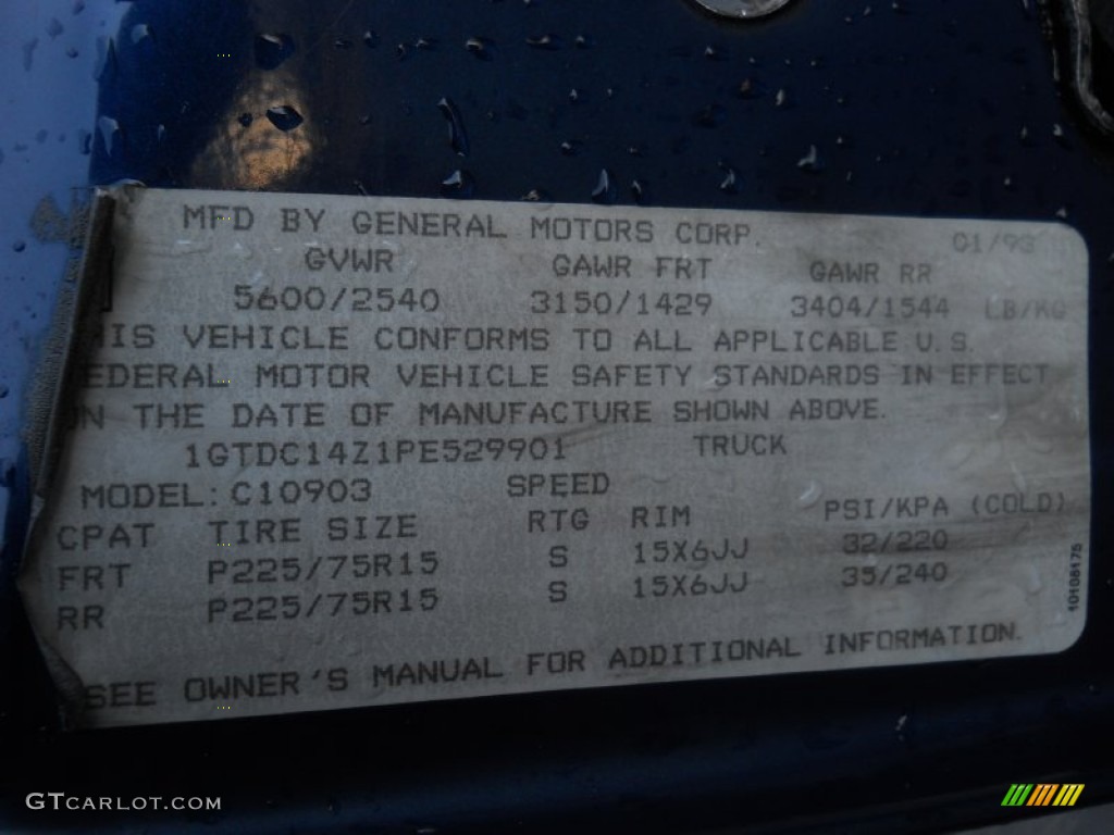 1993 Sierra 1500 SLE Regular Cab - Indigo Blue Metallic / Dark Blue photo #14