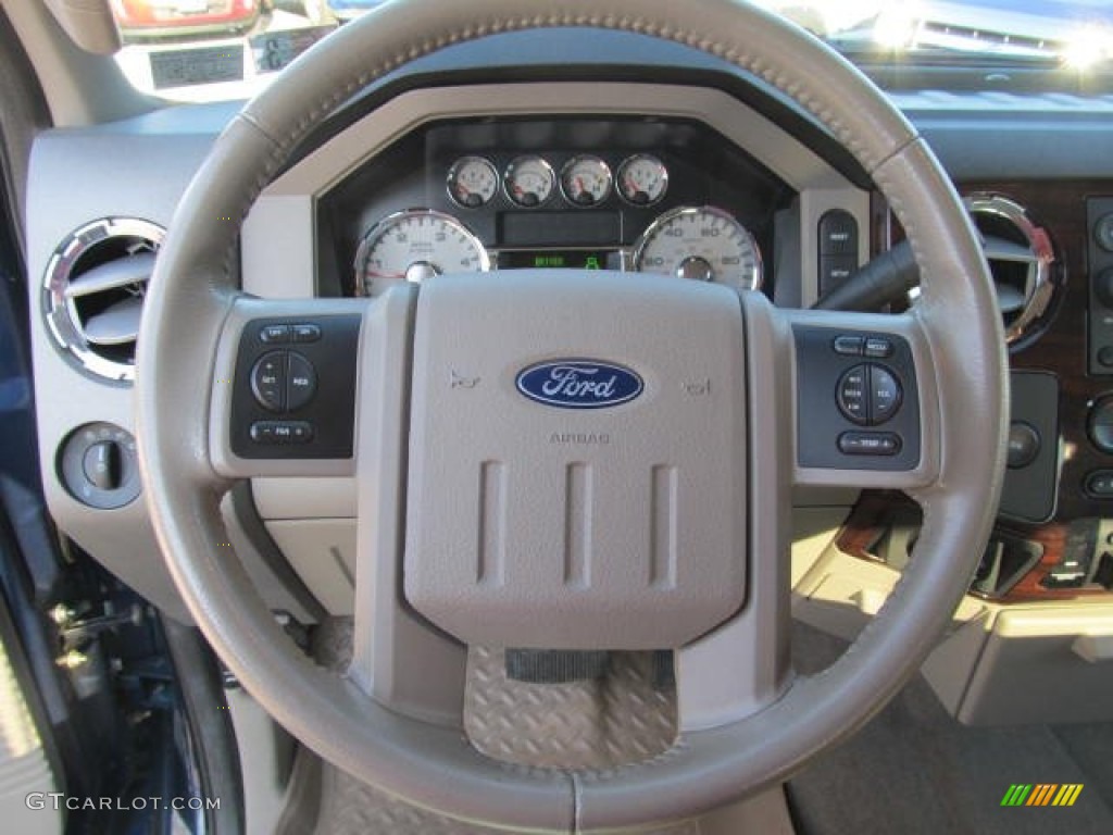 2008 Ford F350 Super Duty Lariat Crew Cab 4x4 Medium Stone Steering Wheel Photo #59461618