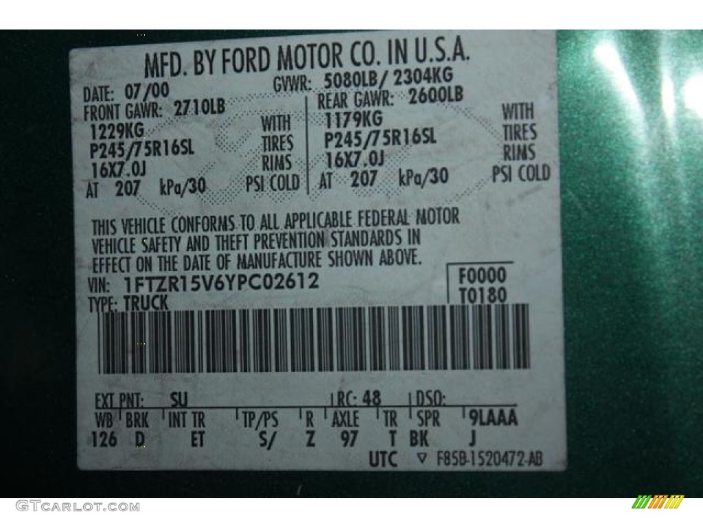 2000 Ranger Color Code SU for Amazon Green Metallic Photo #59469410