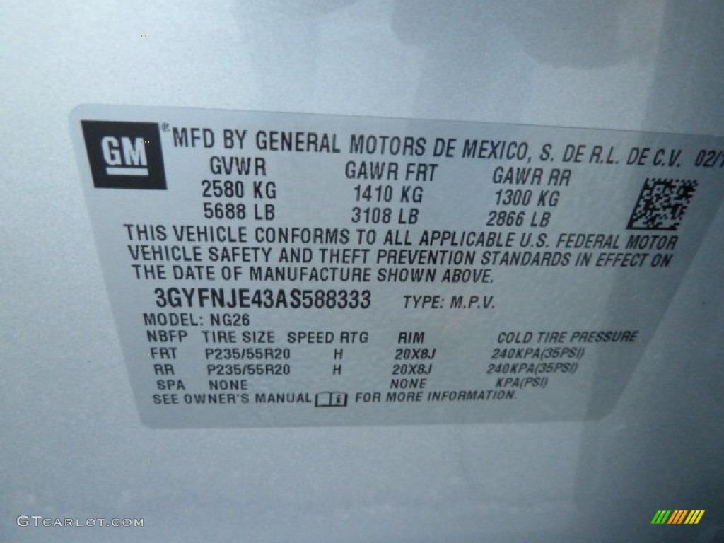 2010 Cadillac SRX 4 V6 Turbo AWD Info Tag Photos