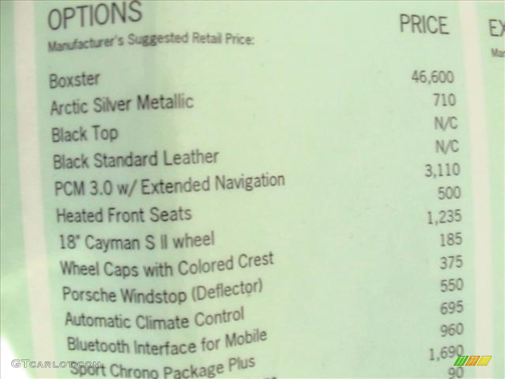 2009 Porsche Boxster Standard Boxster Model Window Sticker Photo #59483723