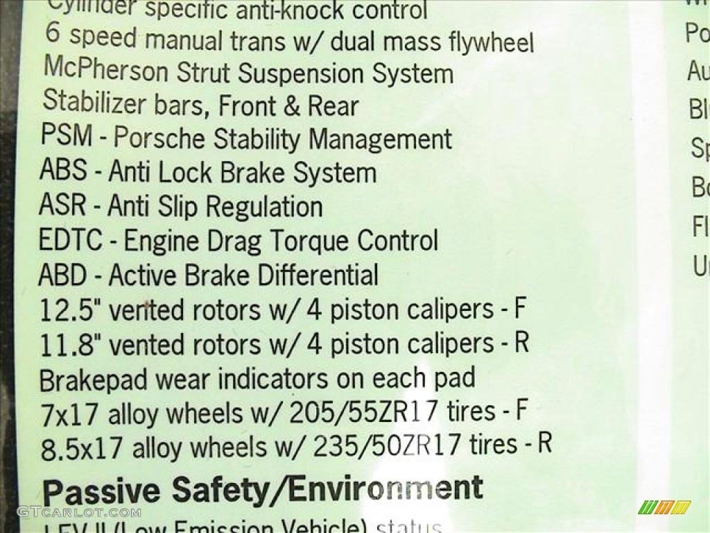 2009 Porsche Boxster Standard Boxster Model Window Sticker Photo #59483776