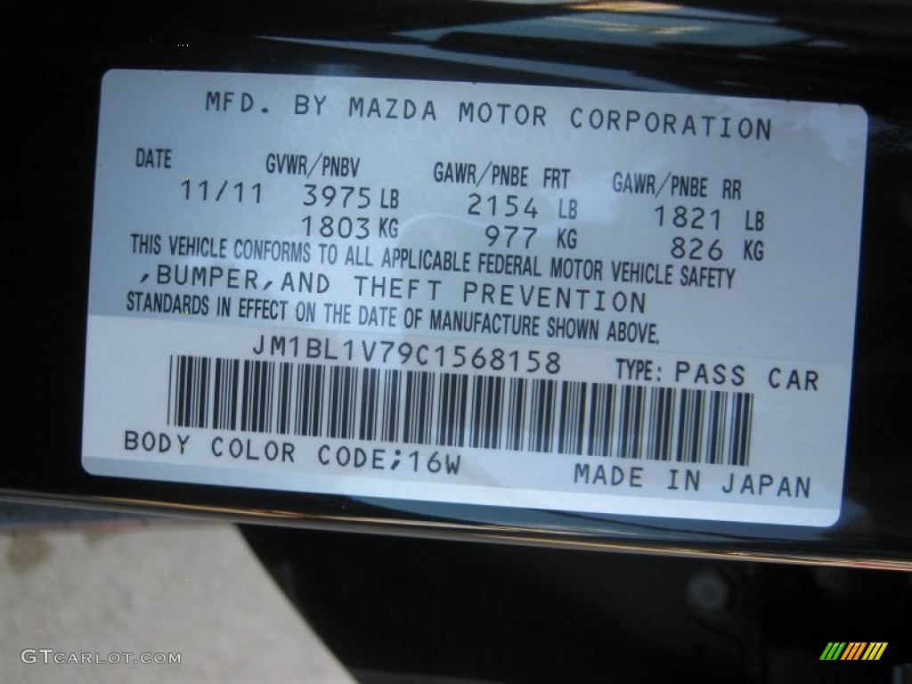 2012 MAZDA3 Color Code 16W for Black Mica Photo #59492481