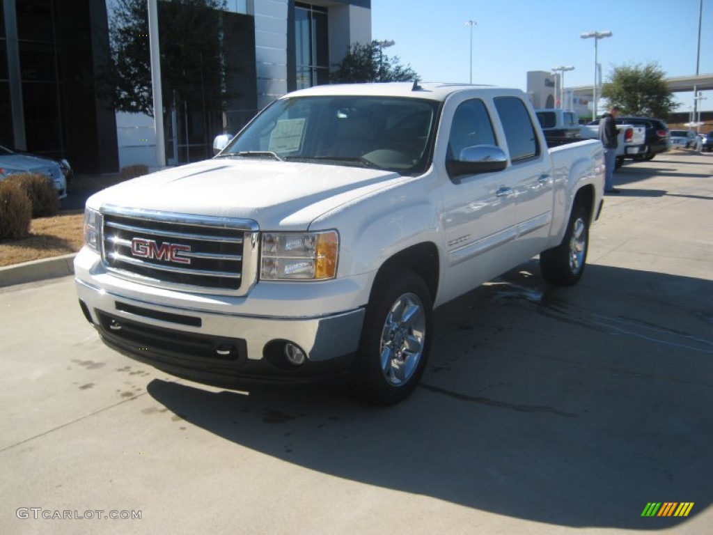 2012 Sierra 1500 SLT Crew Cab 4x4 - White Diamond Tricoat / Very Dark Cashmere/Light Cashmere photo #1