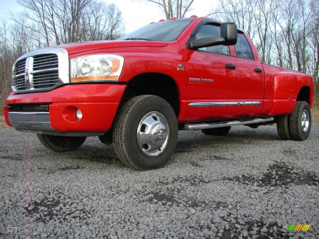 2006 Ram 3500 Laramie Quad Cab 4x4 Dually - Flame Red / Medium Slate Gray photo #1