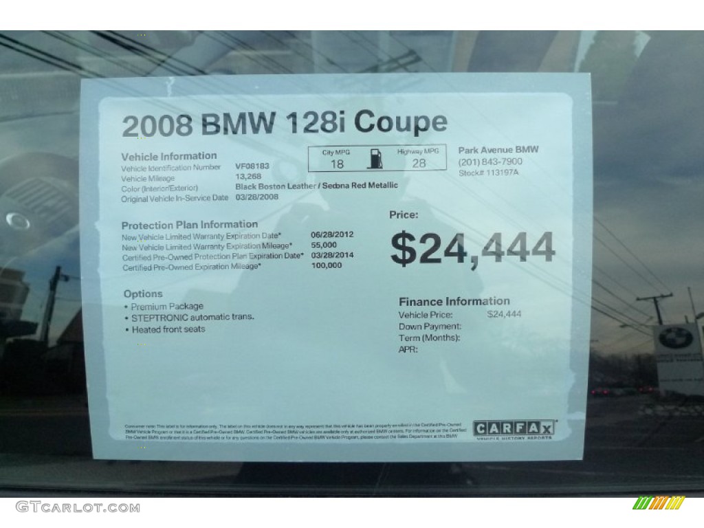 2008 1 Series 128i Coupe - Sedona Red Metallic / Black photo #24