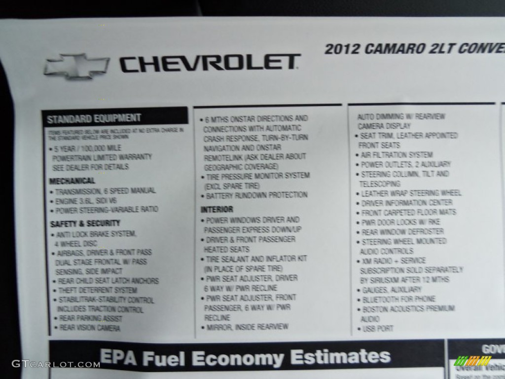 2012 Chevrolet Camaro LT 45th Anniversary Edition Convertible Window Sticker Photo #59498556