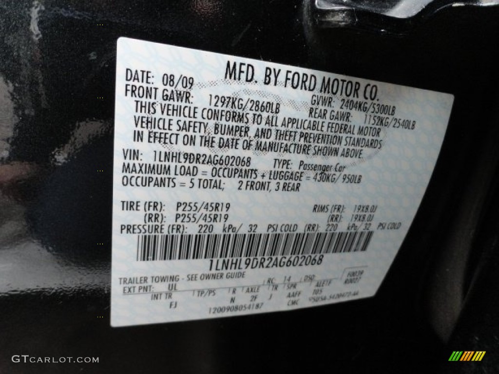 2010 Lincoln MKS FWD Ultimate Package Color Code Photos