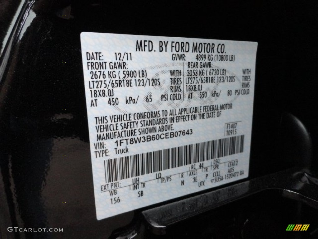 2012 F350 Super Duty Color Code UH for Tuxedo Black Metallic Photo #59500614