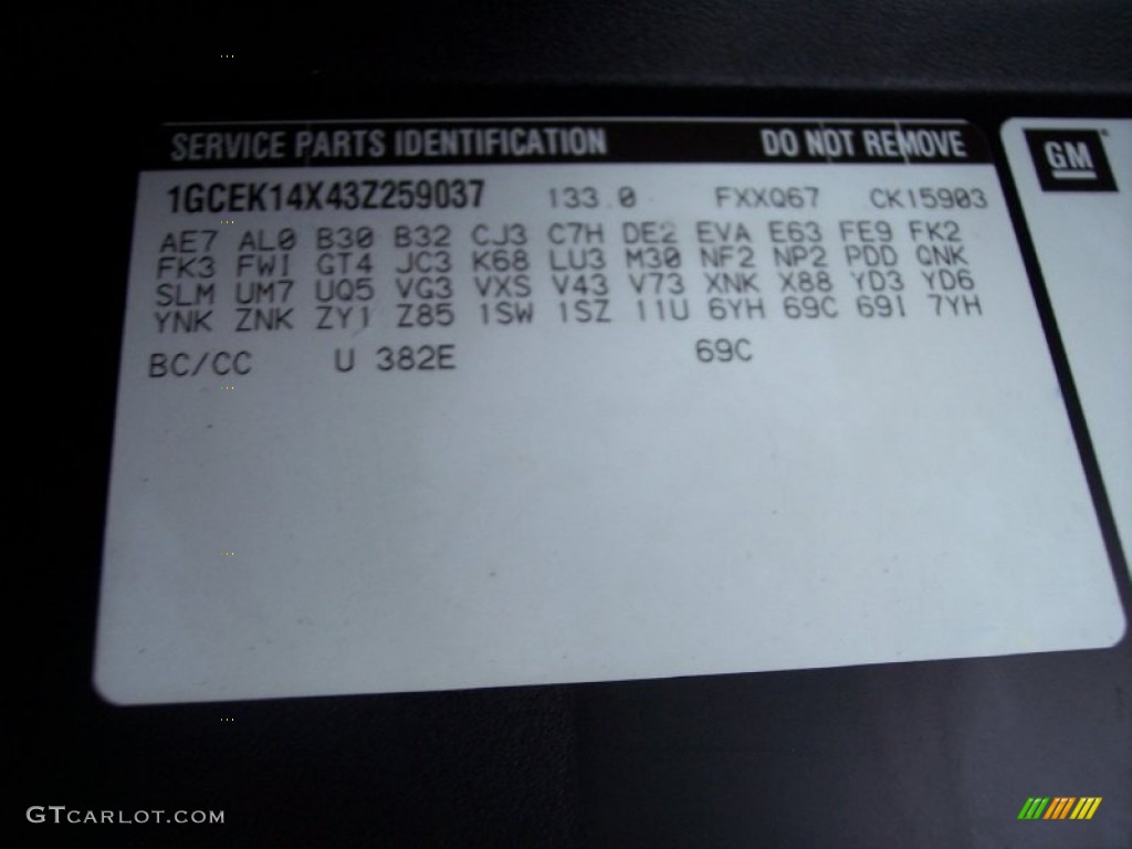 2003 Silverado 1500 Color Code 382E for Light Pewter Metallic Photo #59508162