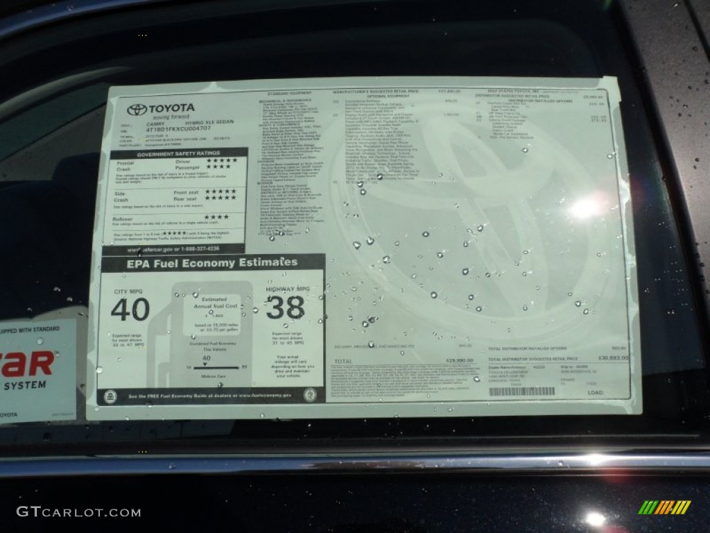 2012 Toyota Camry Hybrid XLE Window Sticker Photo #59517786