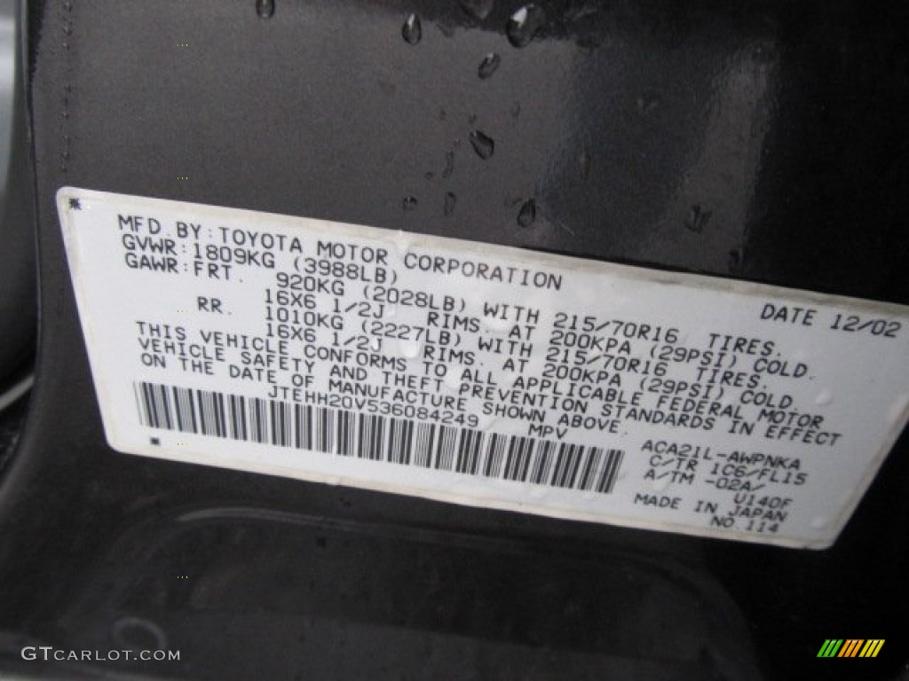 2003 RAV4 Color Code 1C6 for Graphite Gray Pearl Photo #59531601