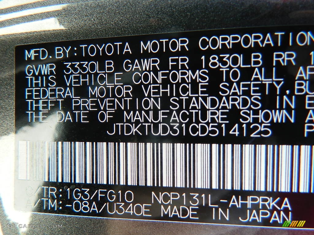 2012 Toyota Yaris LE 5 Door Parts Photos
