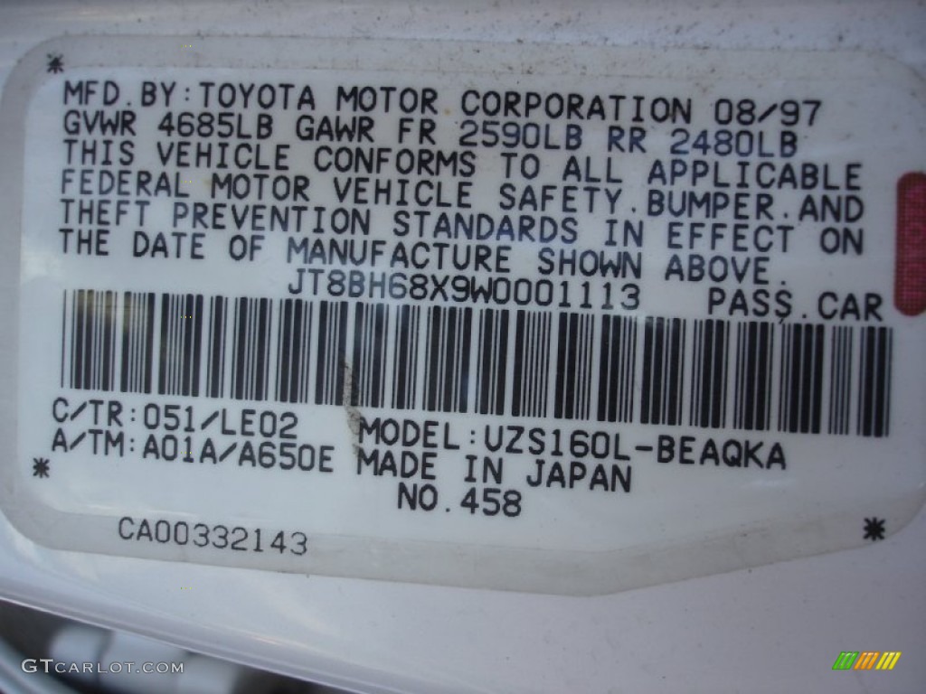 1998 GS Color Code 051 for Diamond White Pearl Photo #59550813