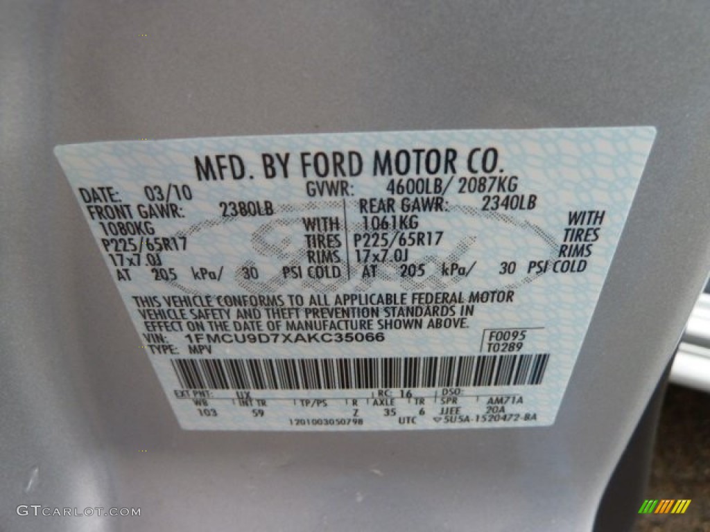 2010 Ford Escape XLT Sport Package 4WD Color Code Photos
