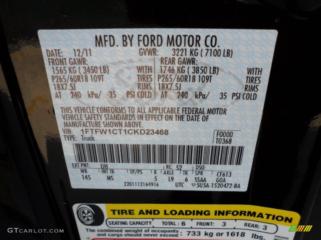 2012 F150 Color Code UH for Tuxedo Black Metallic Photo #59562441